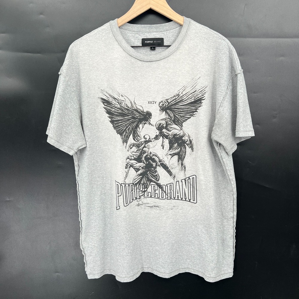 Purple Brand inside out textured t-shirt heather gray tee shirt top L Men's